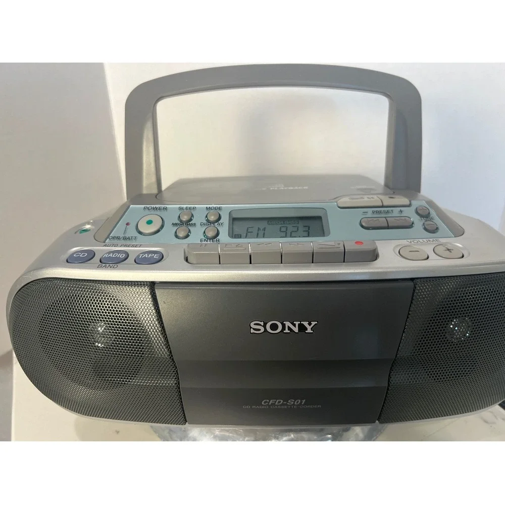 Sony CFD-S01 CD Cassette Boombox AM FM Radio CD-R/RW Mega Bass Tested Works